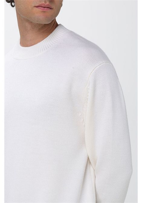 Paolo Pecora Crew-Neck Sweater in Wool with Ribbed Trims in White Men's PAOLO PECORA |  | A028 F0091102